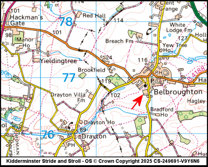 Map showing start location for Belbroughton