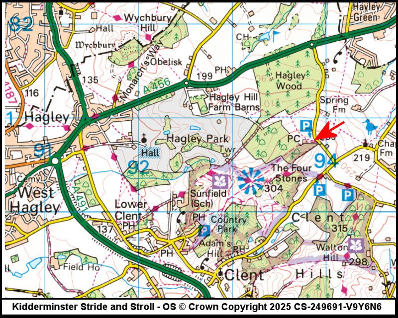 Map showing start location for Clent
