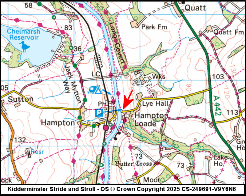 Map showing start location for Hampton Loade: National Trust Car Park