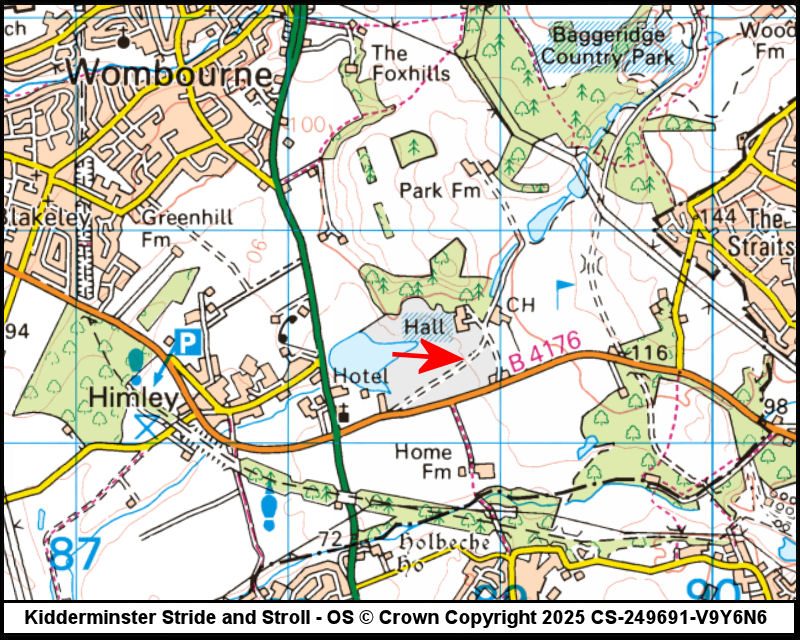 Map showing start location for Himley Hall