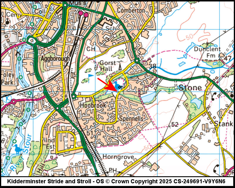 Map showing start location for Spennells - Heronswood Road