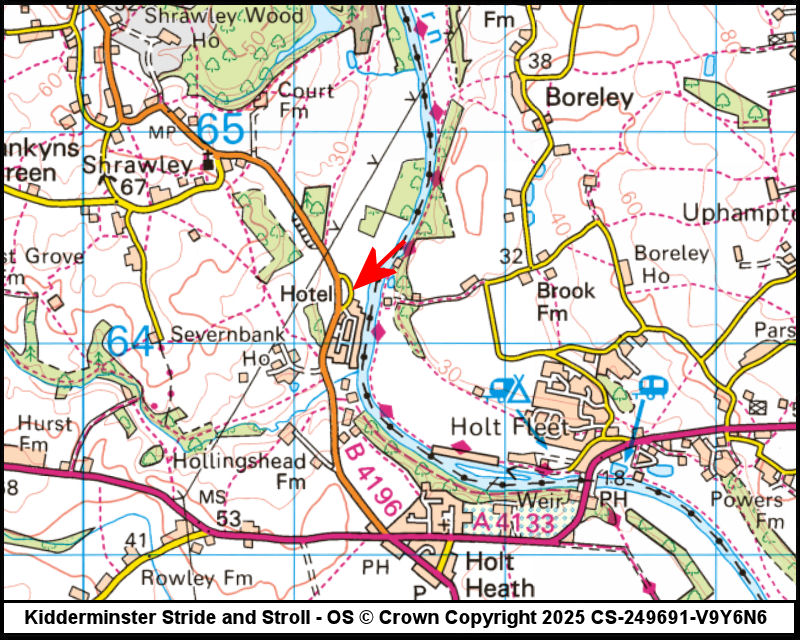 Map showing start location for The Lenchford Inn