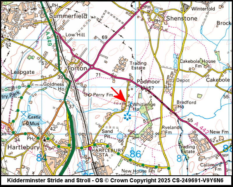 Map showing start location for Whitlenge Garden Centre