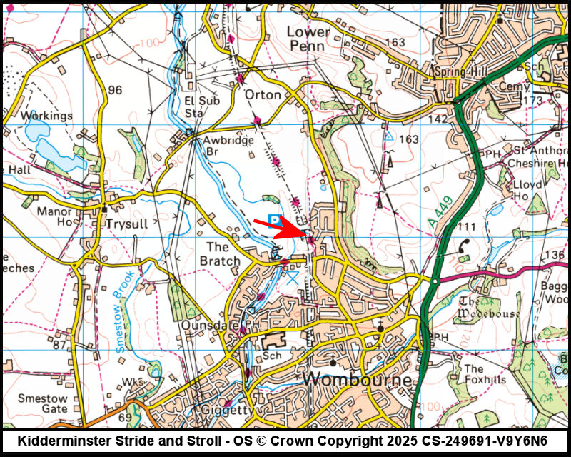 Map showing start location for Wombourne Station